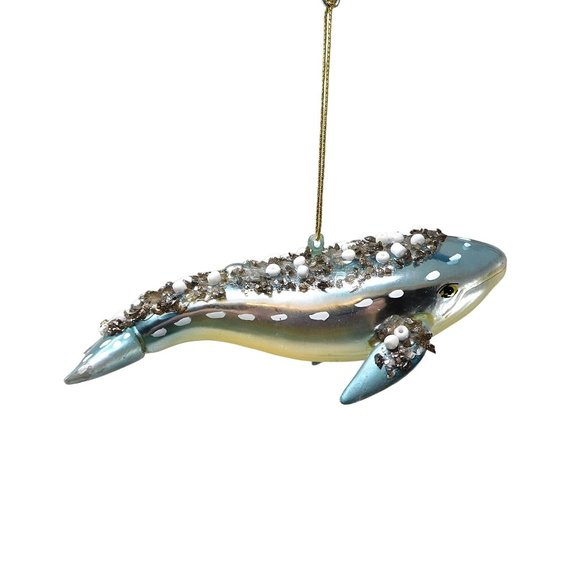 Beaded Blue Whale Christmas Ornament Brighten the Season Blown Glass 6" - Picture 2 of 8